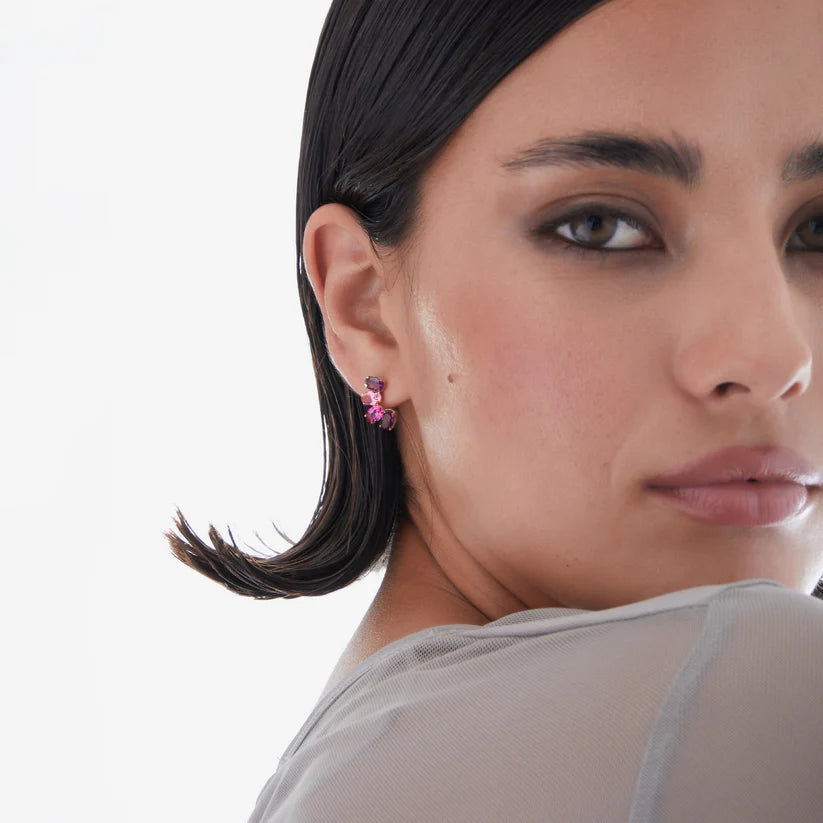 Arracades curtes oval vidre a Plata bany Or de Harmony
