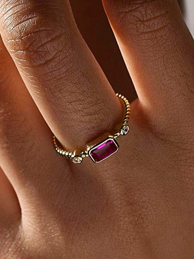 Fine silver rings with fuchsia-tone gem design and zircons