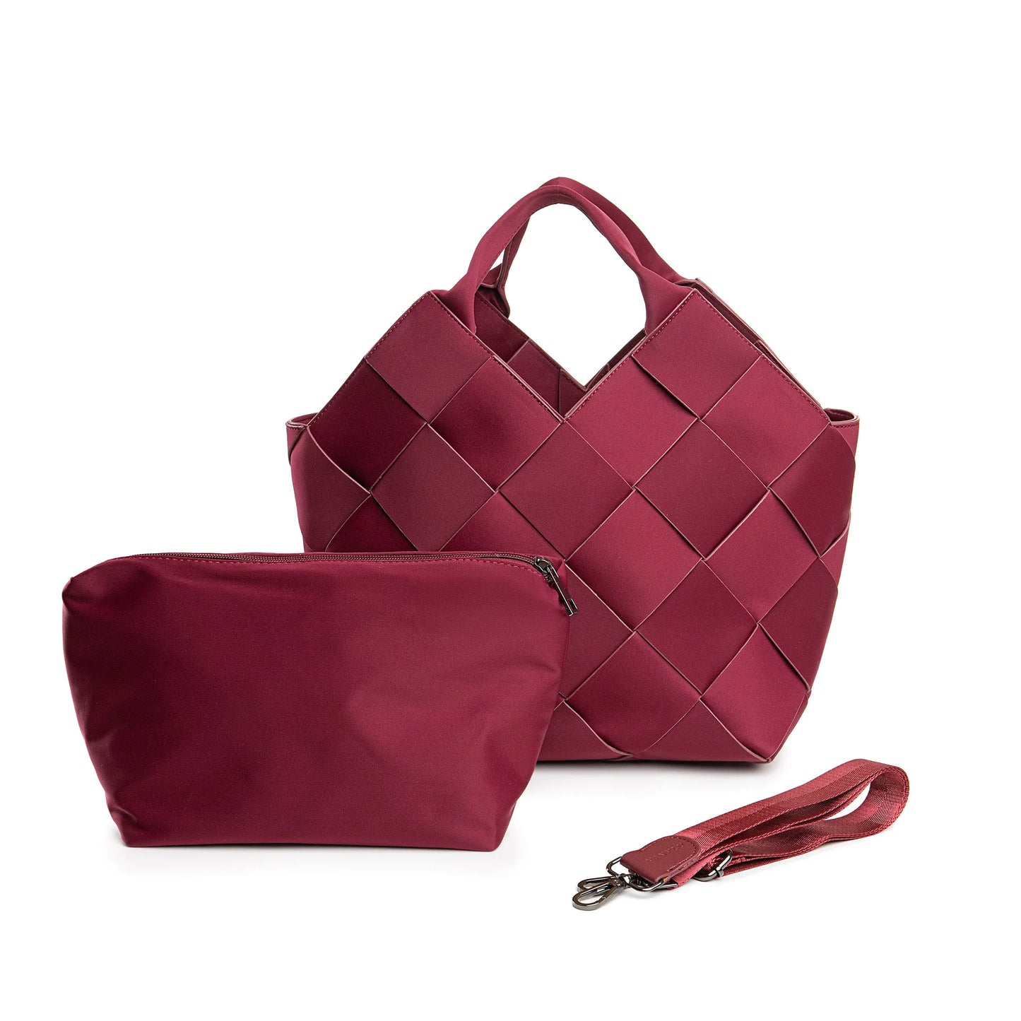 Paris L. Bolsos de neopreno trenzado rombo granate