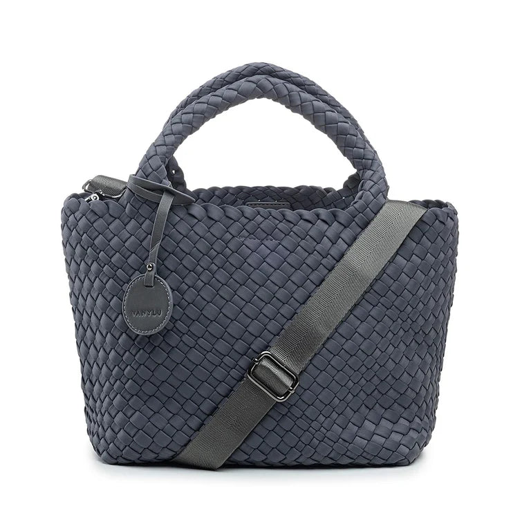 BASIC. BOLSO DE NEOPRENO TRENZADO GRIS PLOMO