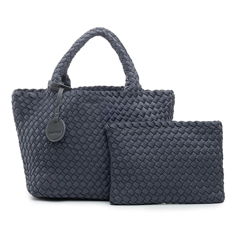BASIC. BOLSO DE NEOPRENO TRENZADO GRIS PLOMO