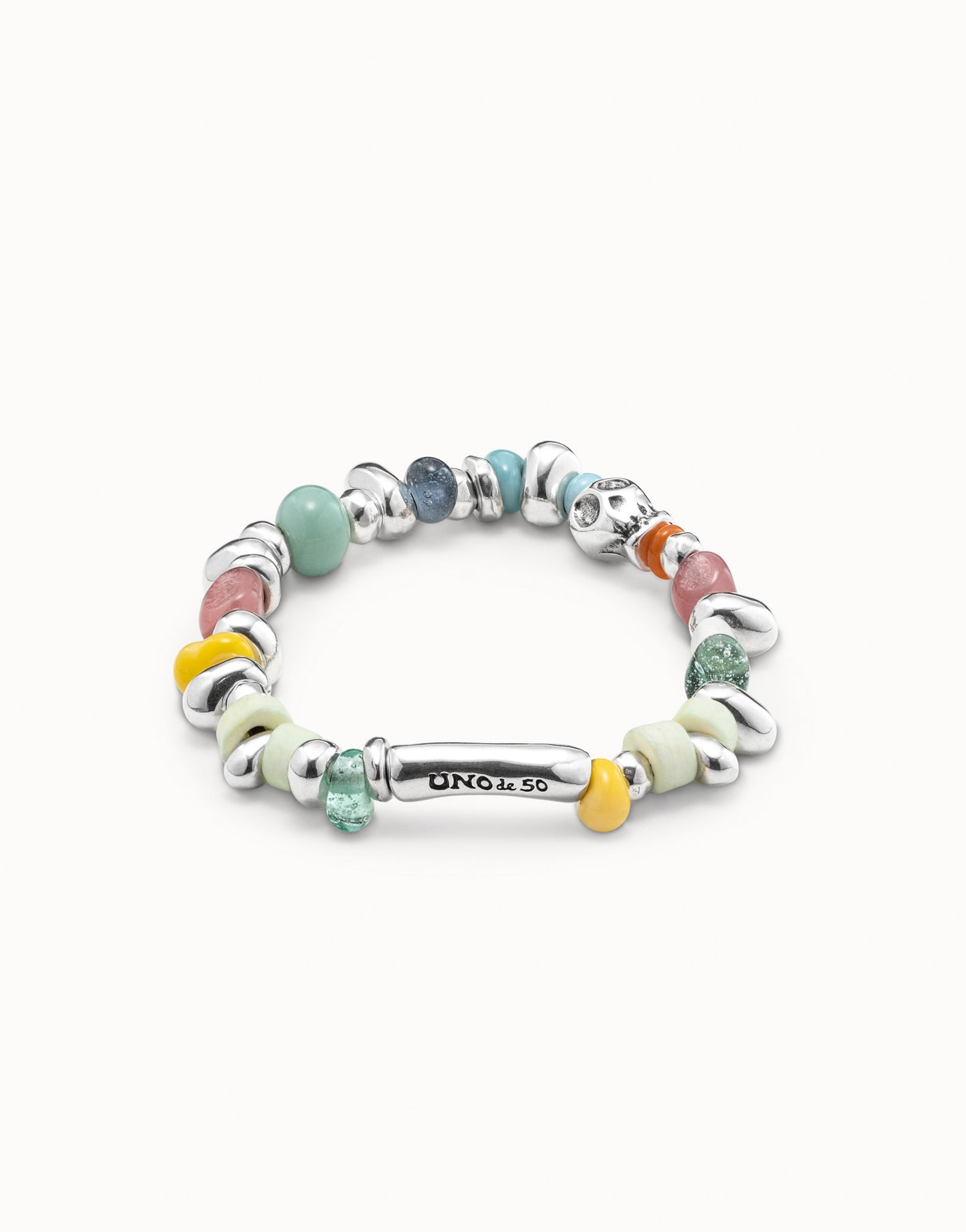 Pulsera elástica bañada en plata de ley y cristales multicolor