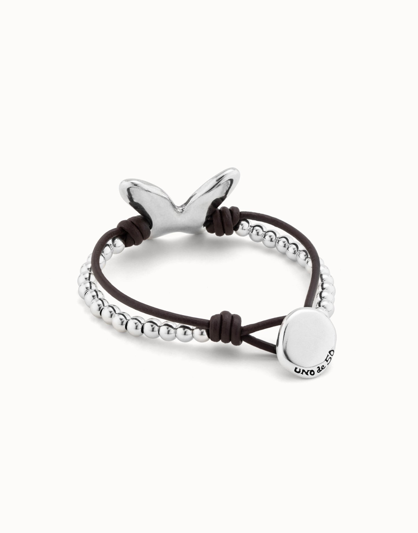 Pulsera doble de cuero bañada en plata de ley