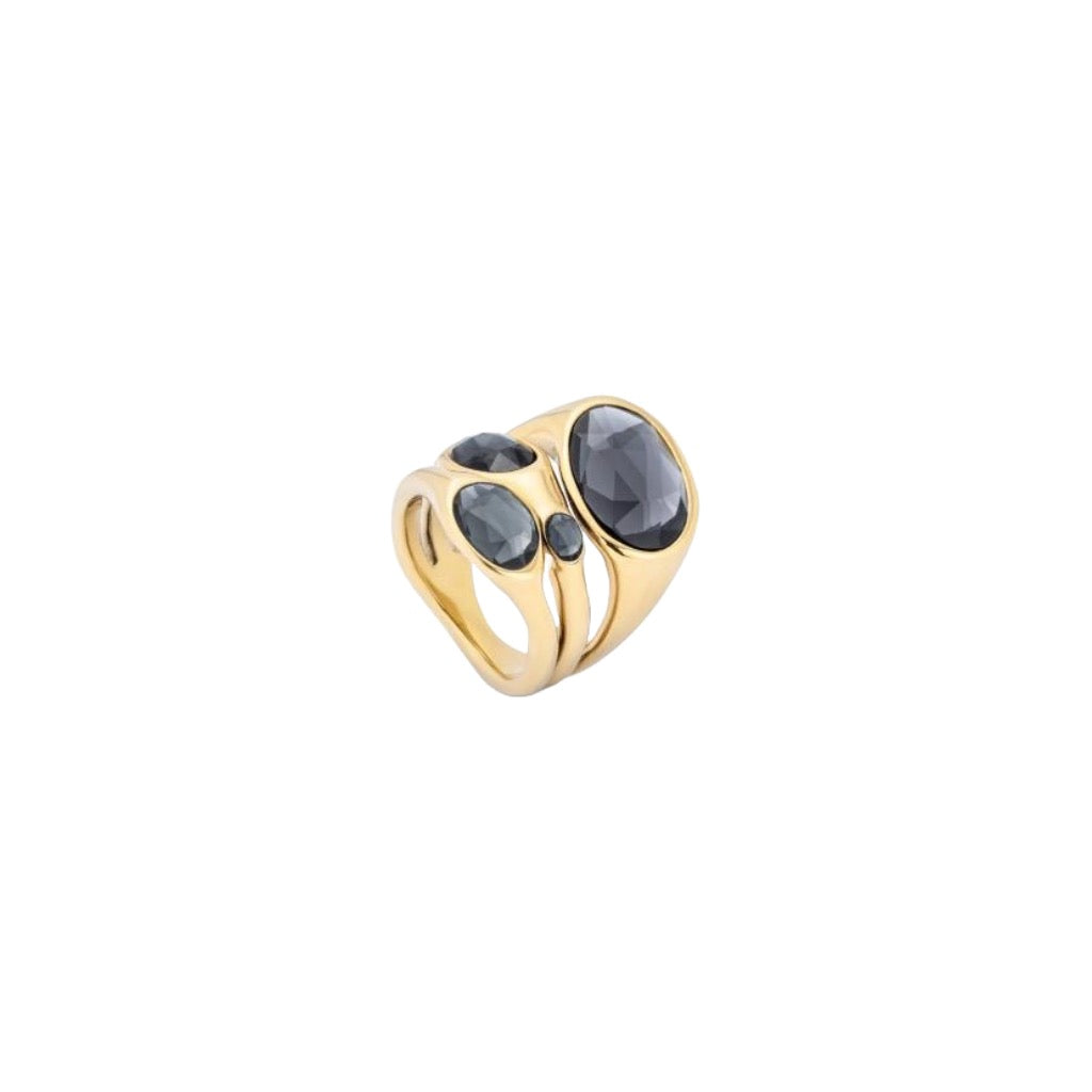 Anillo bañado en oro de 18K con cristales grises