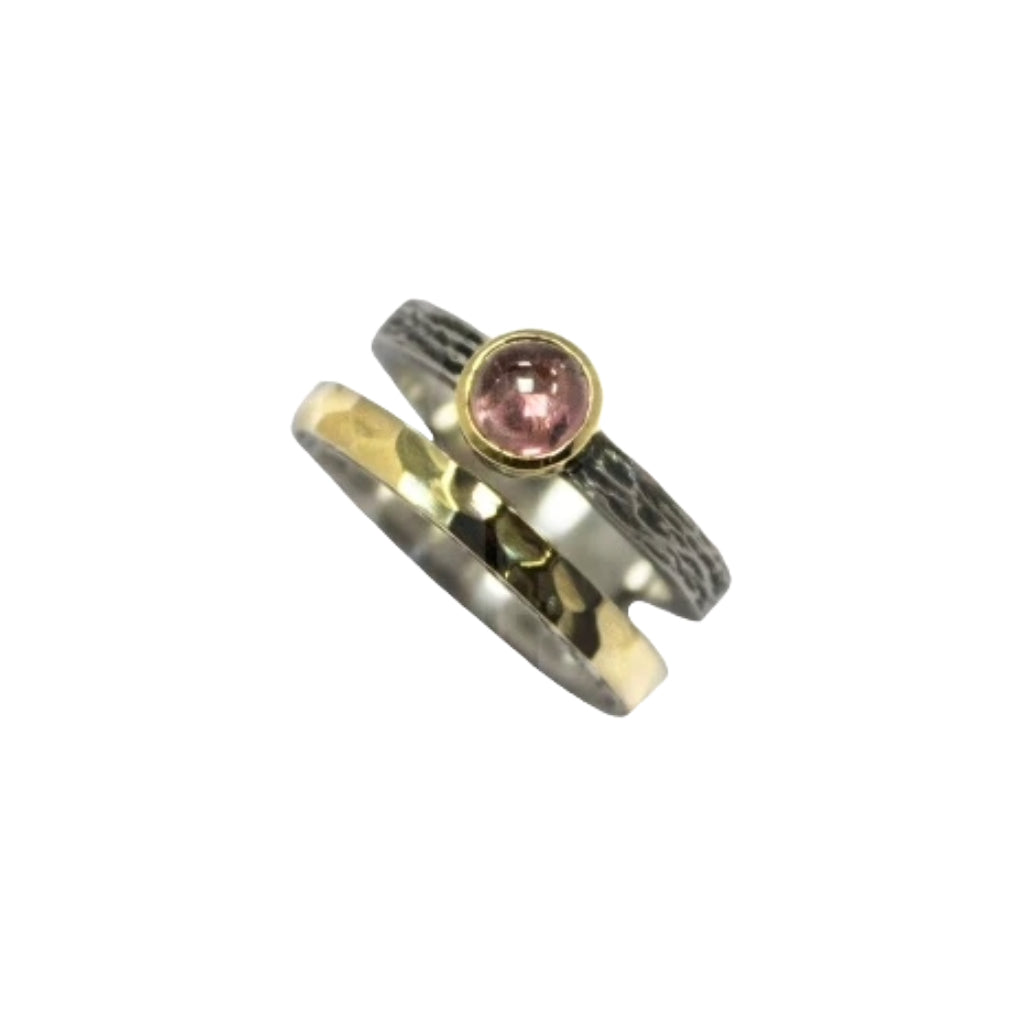Anillo de Plata y Oro con Turmalina Rosa