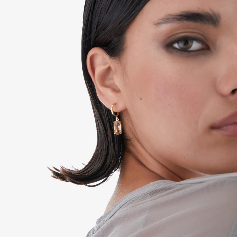 Pendientes aro rectángulo cristal en Plata baño Oro de Inspire