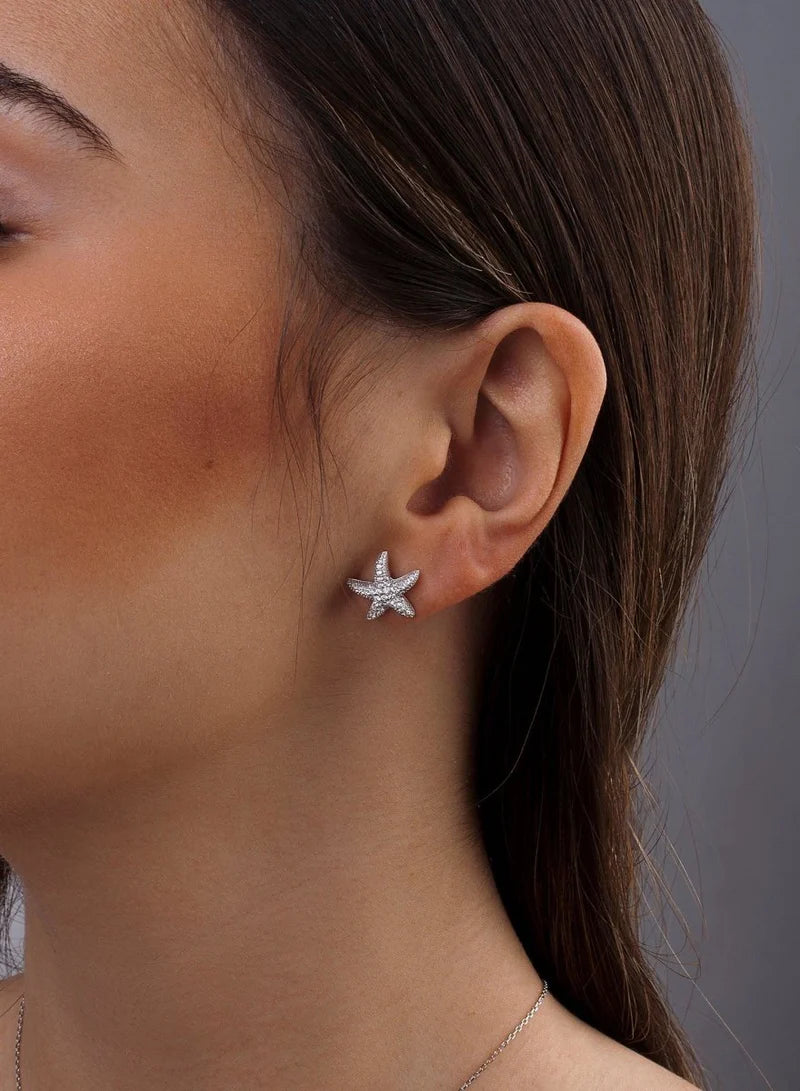 Small silver earrings with starfish motif