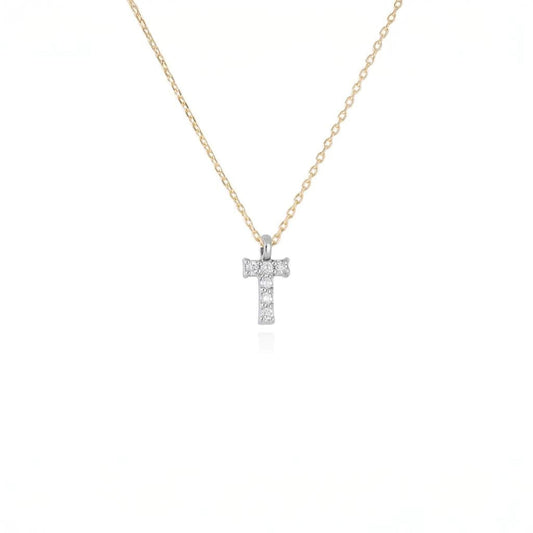 Colgante cruz de oro de 18k bicolor con diamantes, ideal para comunión