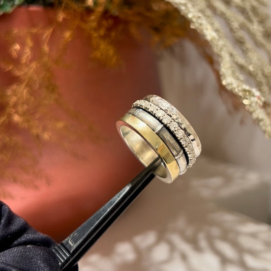 Anillo styliano plata oro 18 ktes y circonitas