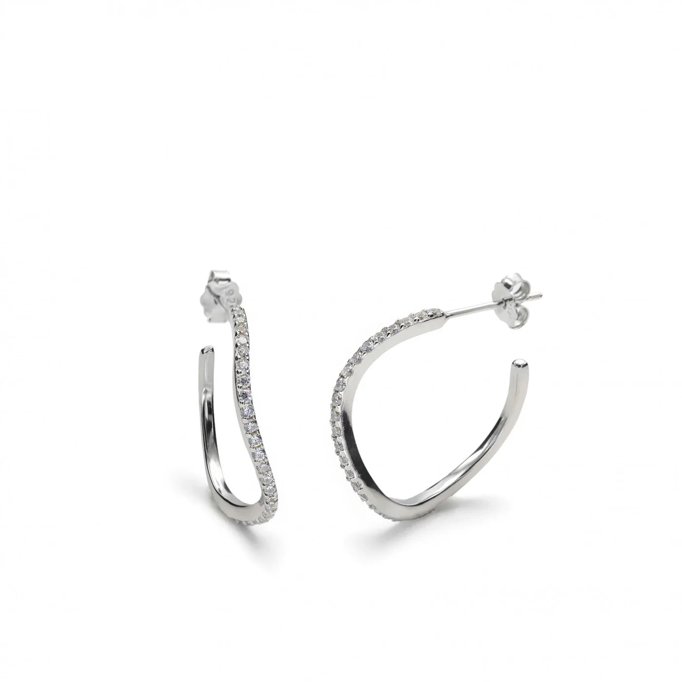 Original hoop earrings with curvilinear design and zircons