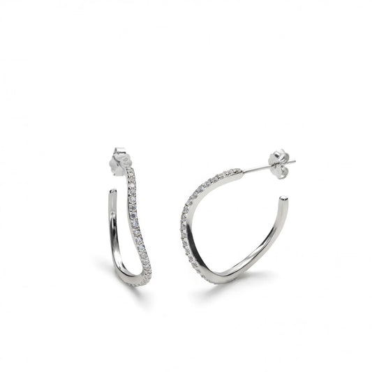 Original hoop earrings with curvilinear design and zircons