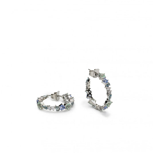 Small hoop earrings with aqua-toned gem design
