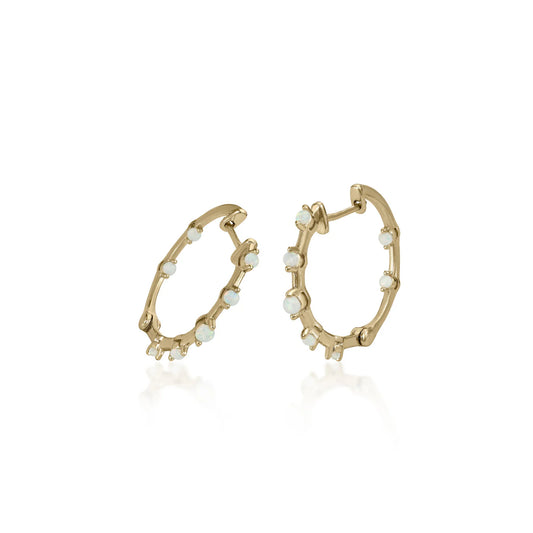 Gold plated silver hoop earrings with opals