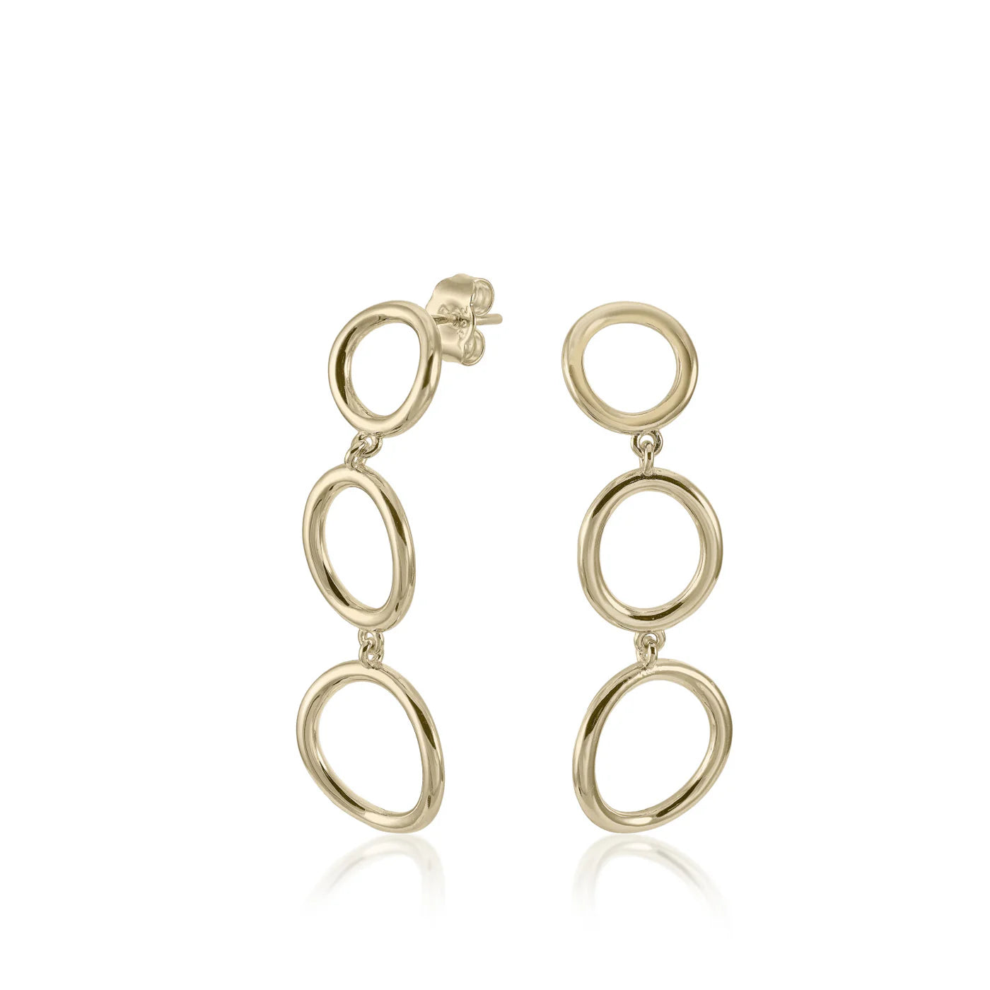 Long gold plated silver earrings with circular design
