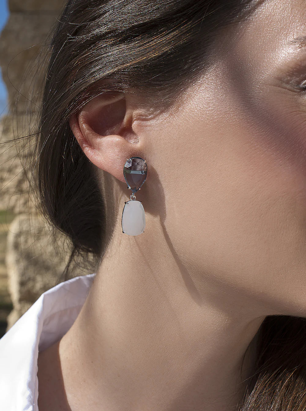 Milky blue colored stone earrings