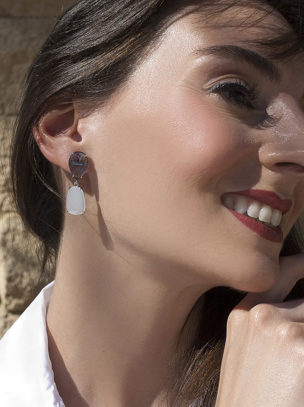 Milky blue colored stone earrings