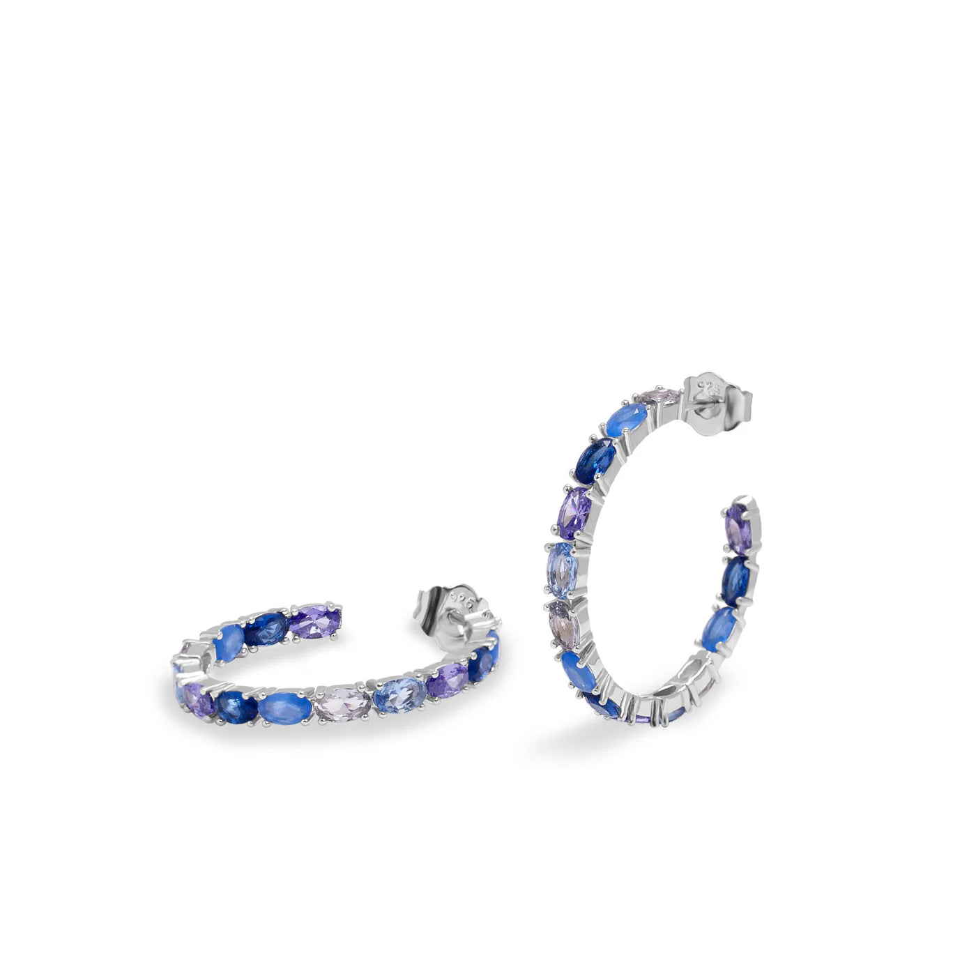 Hoop earrings with oval-cut stones in blue tones