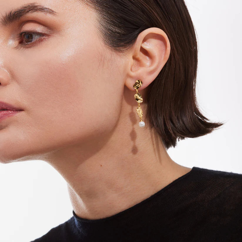 Long pearl leaf earrings in Radiance Silver 
