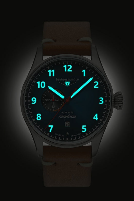 Bauhaus Aviation Herrenuhr Automatik Serie Tornado 24-Stunden-Anzeige 5 ATM mit Lederband 2764-3