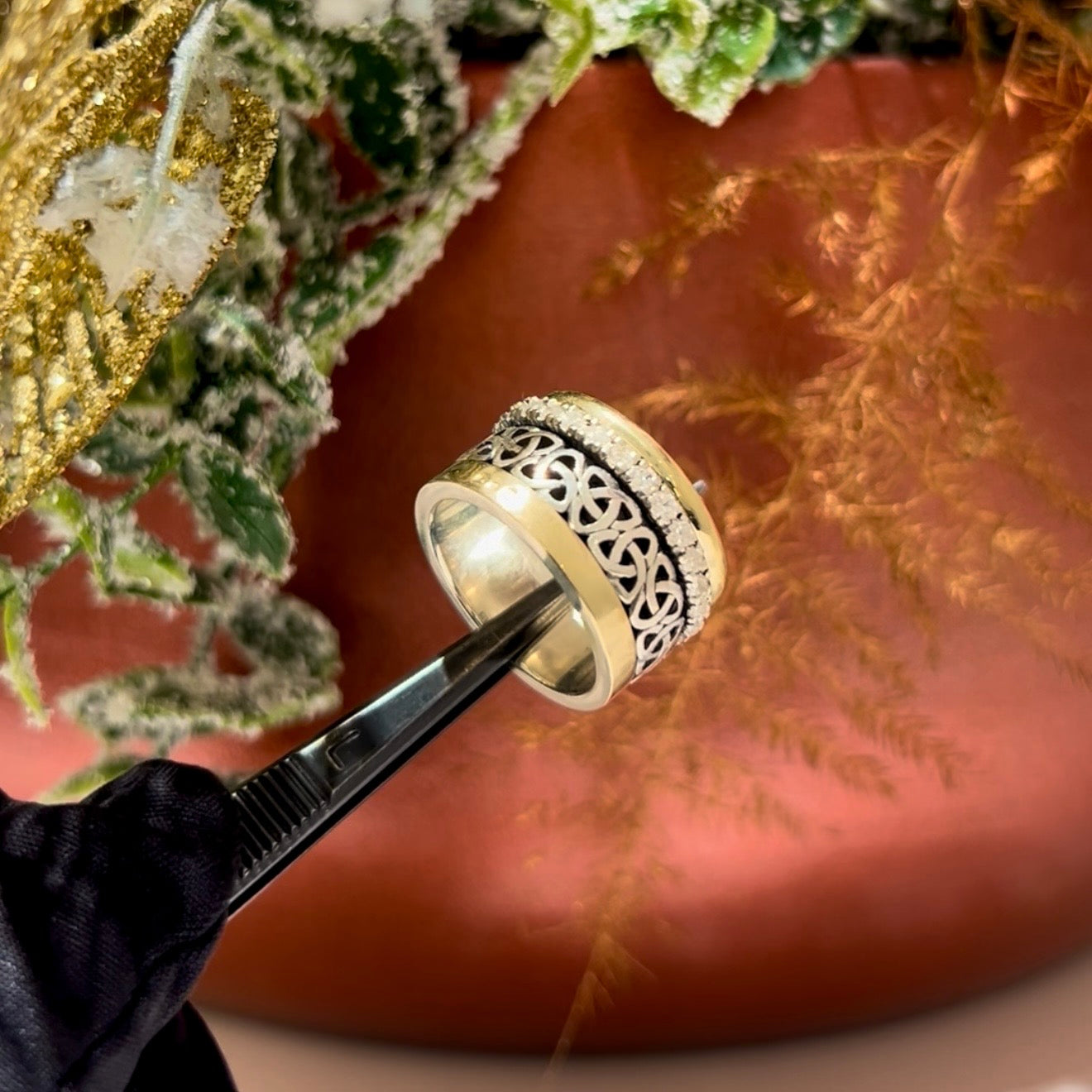 Anillo styliano plata y oro 18ktes y circonitas