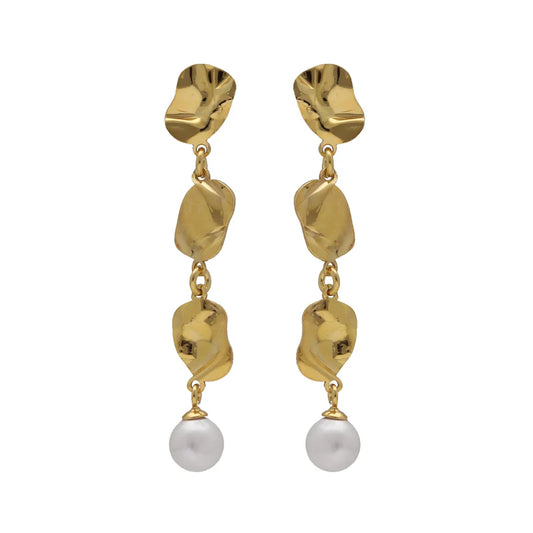 Long pearl leaf earrings in Radiance Silver 