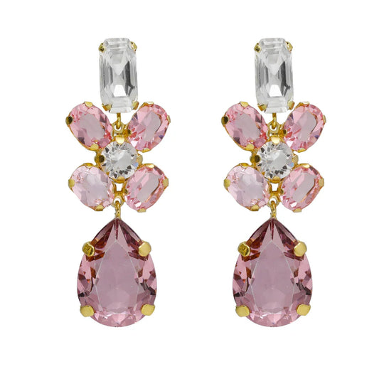 Long teardrop crystal earrings in Gold plated Silver by Glory 