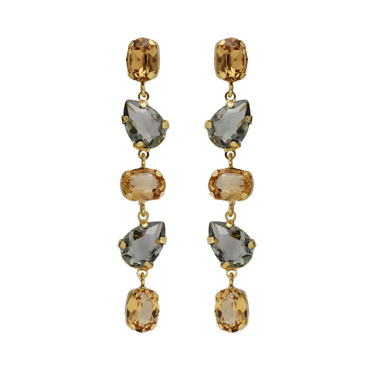 Long champagne crystal earrings in Clarity Gold Plated Silver 