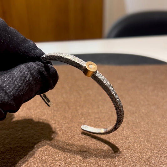 Esclava plata oro amarillo 18ktes y diamante