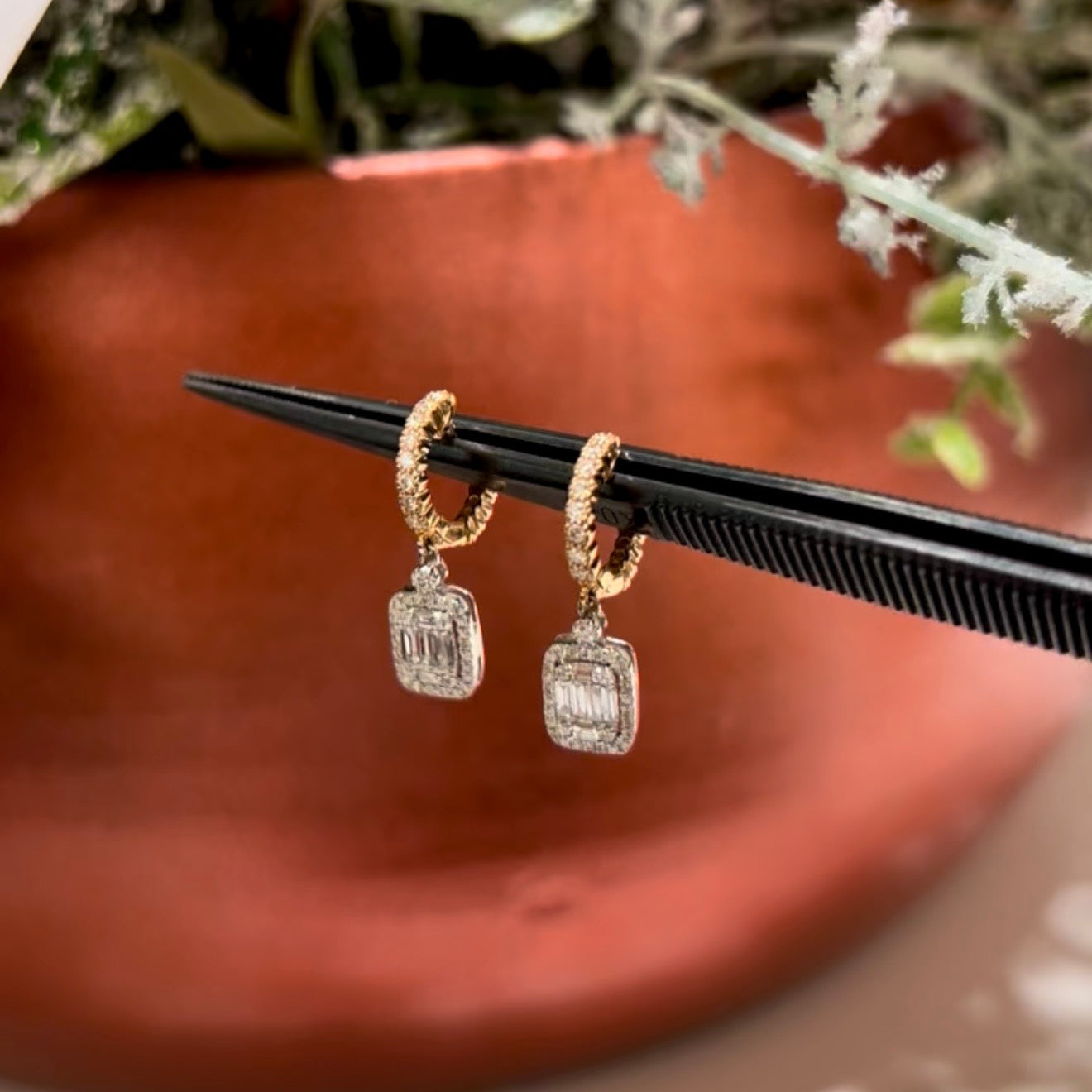 Pendientes oro rosa 18 ktes y diamantes