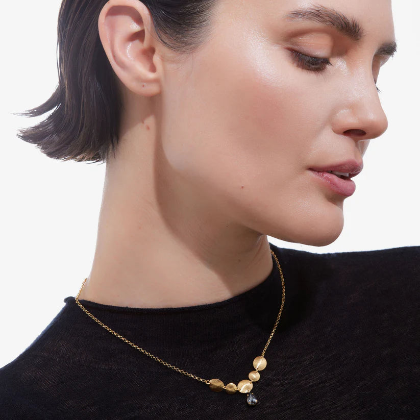 Short black crystal teardrop necklace in Gold plated Silver by Noise 