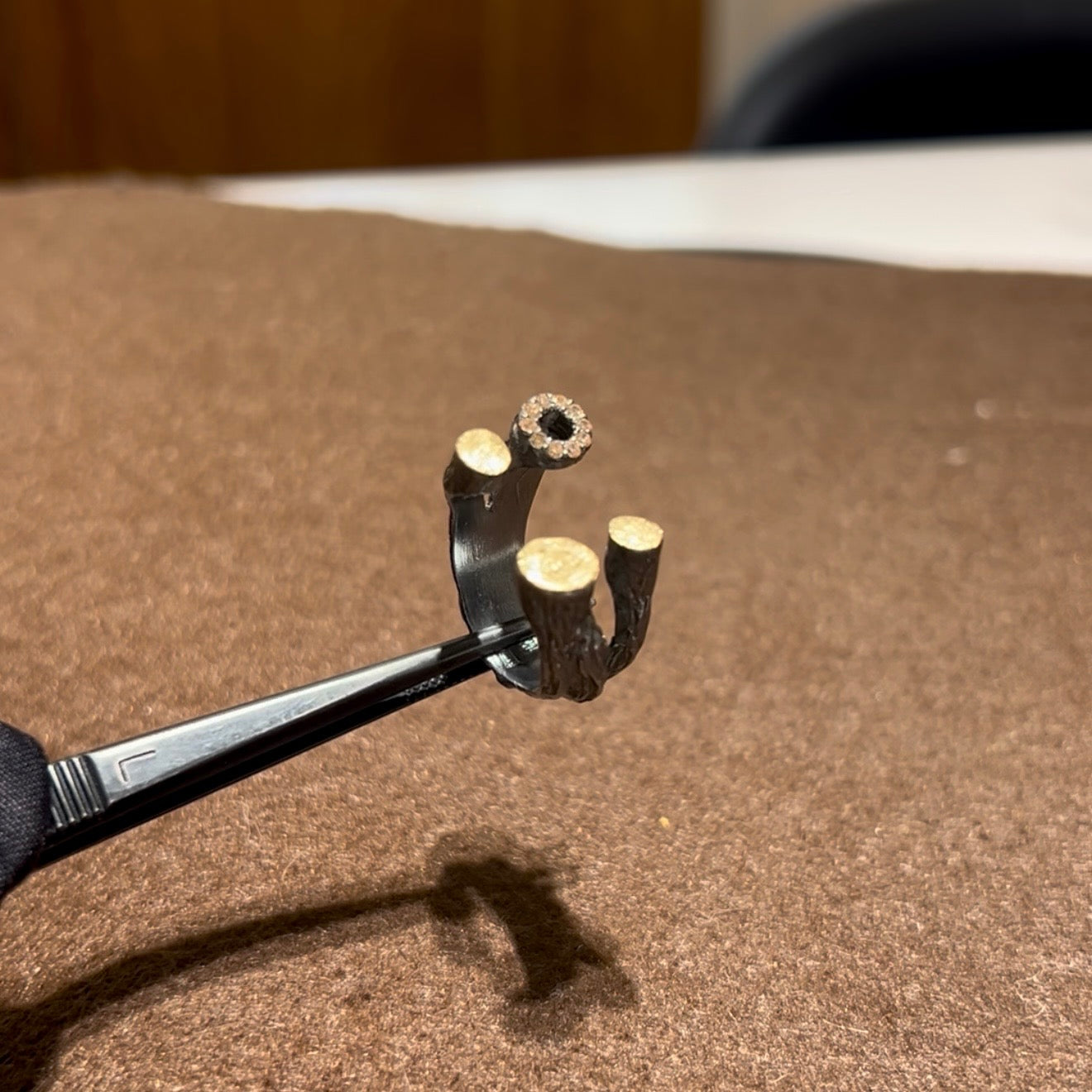 Anillo plata oro amarillo 18 ktes y quarzo Fume