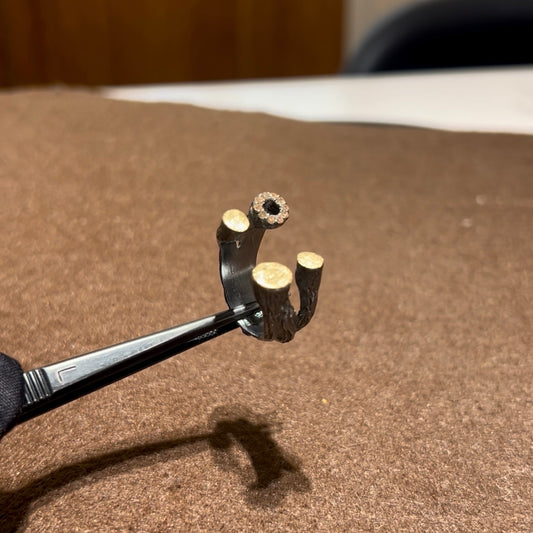 Anillo plata oro amarillo 18 ktes y quarzo Fume