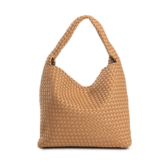 London X. Bolso saco de neopreno trenzado tostado
