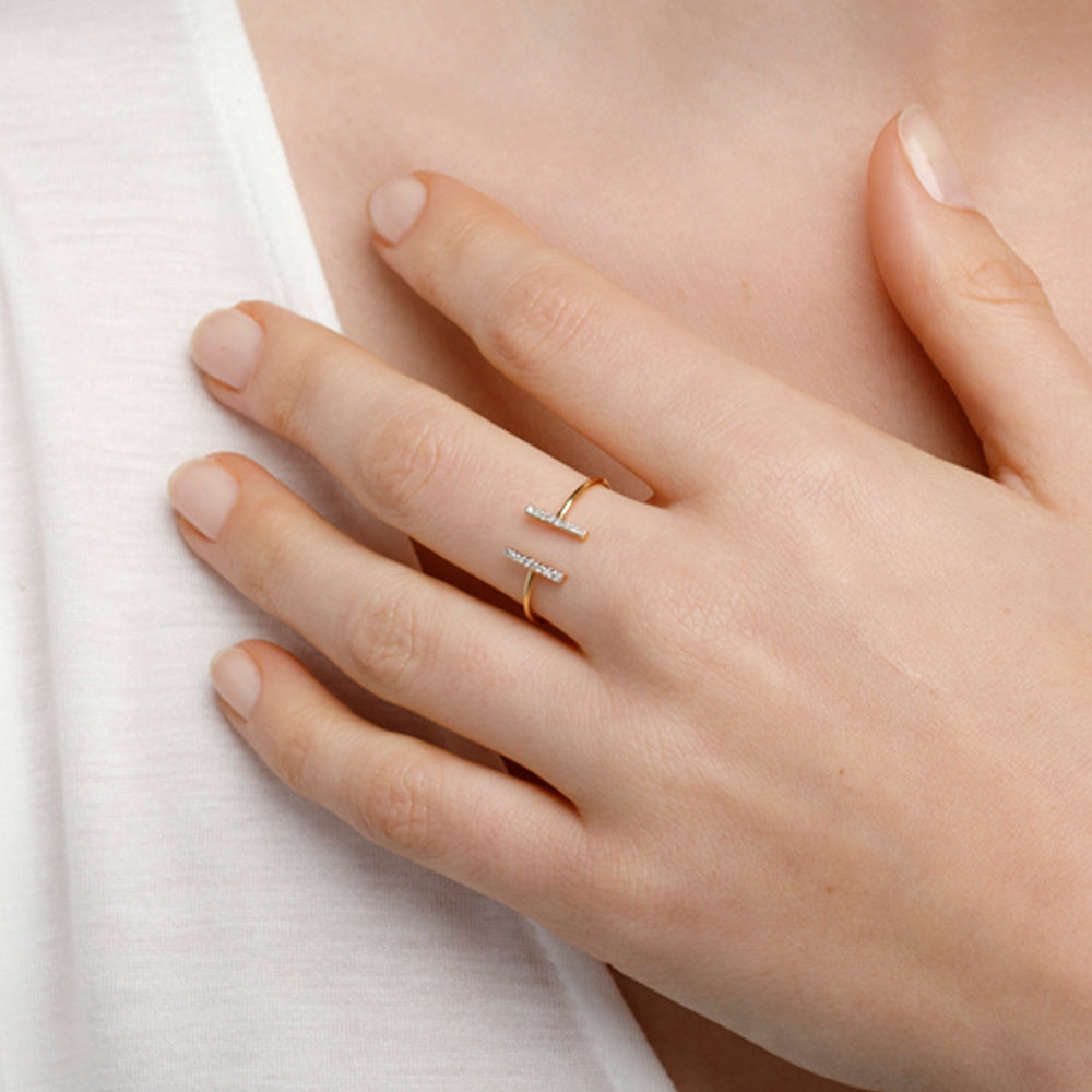 ANELL DUES BARRES OR I DIAMANTS