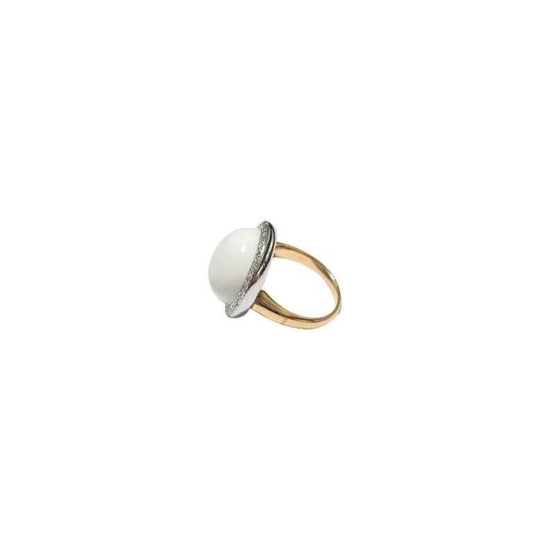 ANILLO ORO ROSA 18K DIAMANTES Y CORAL BLANCO