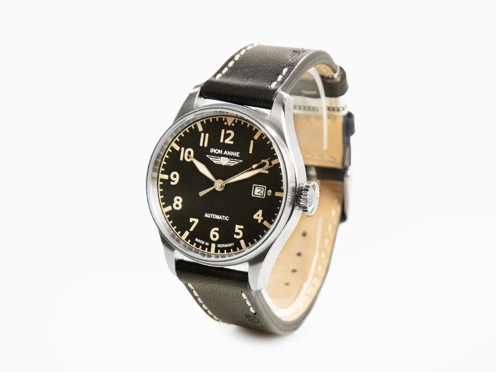 Iron Annie Cockpit Automatic Watch, Black, 42 ​​mm, Leather Strap, Day, 5162-2