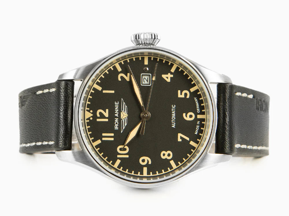 Iron Annie Cockpit Automatic Watch, Black, 42 ​​mm, Leather Strap, Day, 5162-2