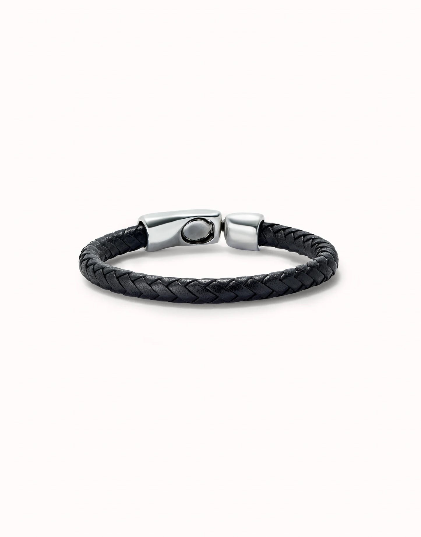 Polsera de cuir tubular, trenada amb tancament banyat en plata de llei 