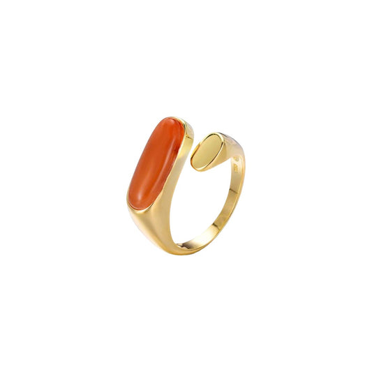 ANILLO «LA VIDA» EN PLATA DE LEY CHAPADO EN ORO CON PIEDRA NATURAL AVENTURINA ROJA