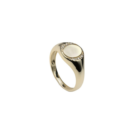 Gold plated silver signet ring with zircons