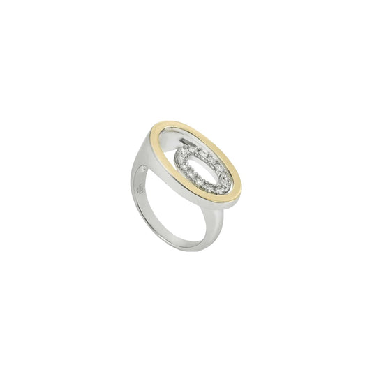 Two-tone rings with double circle design with zircons