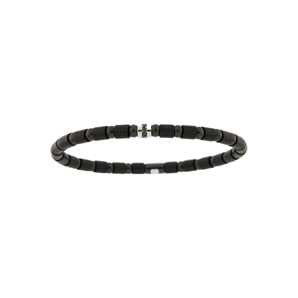 Pulsera fibra de carbono oro blanco y btes. negros