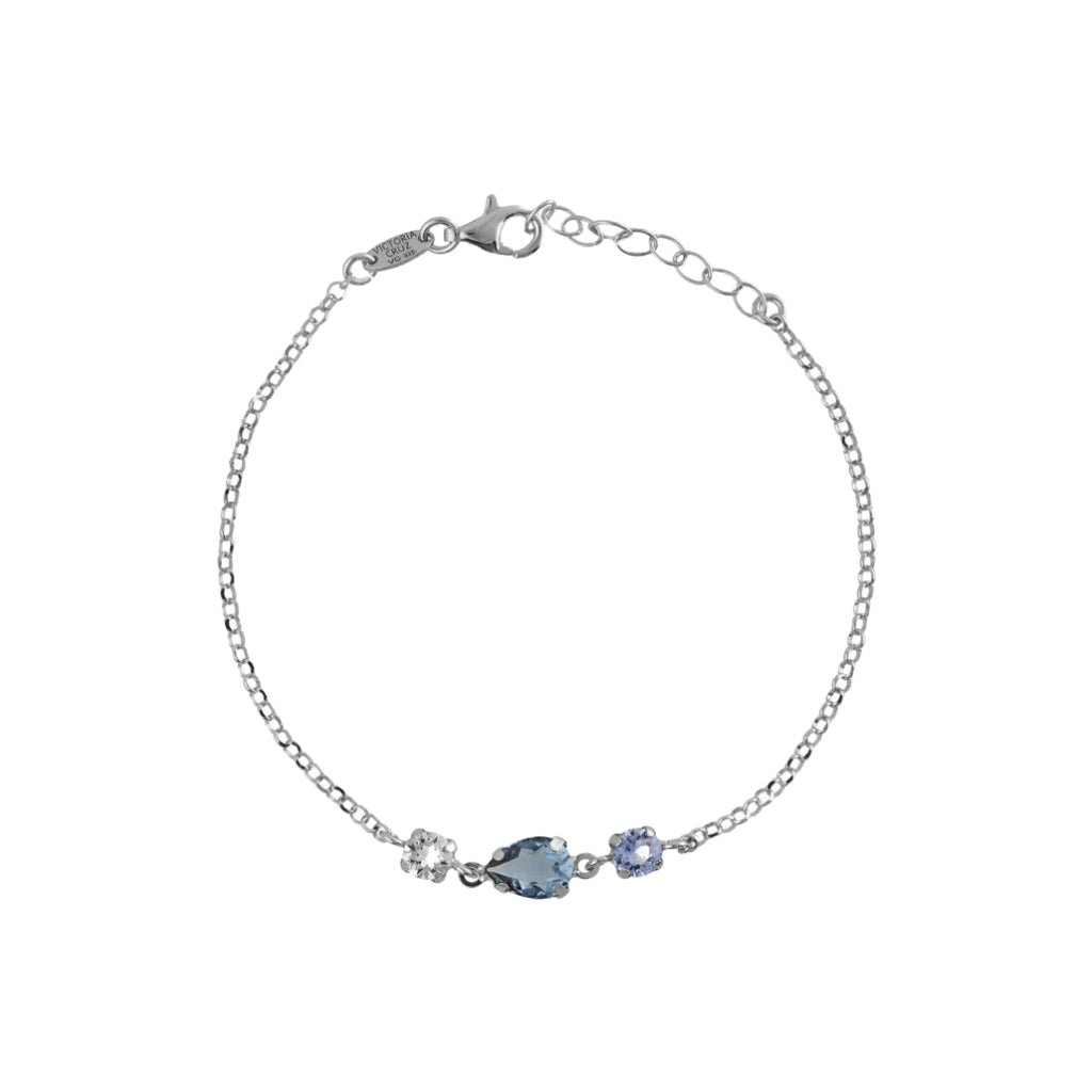 Polsera llàgrima vidre blau a Plata bany Rodio de Illume 