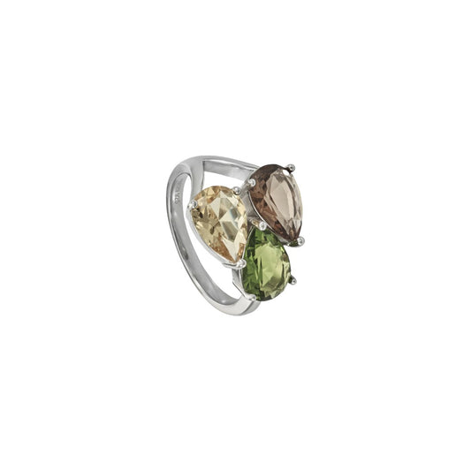 Rings with stones, three-gem design, nature tone