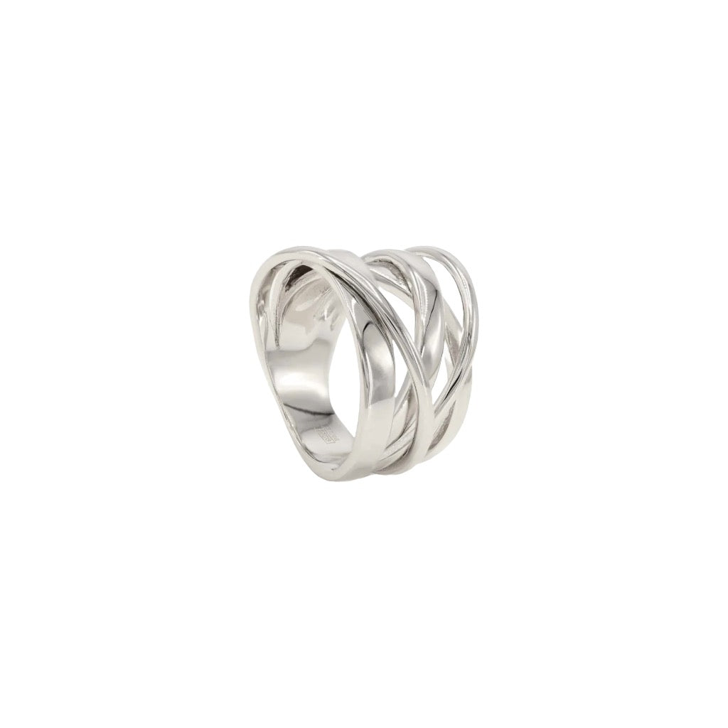 Large irregular interlaced silver rings