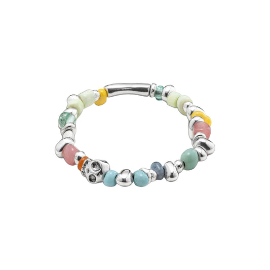 Sterling silver plated elastic bracelet with multicoloured crystals