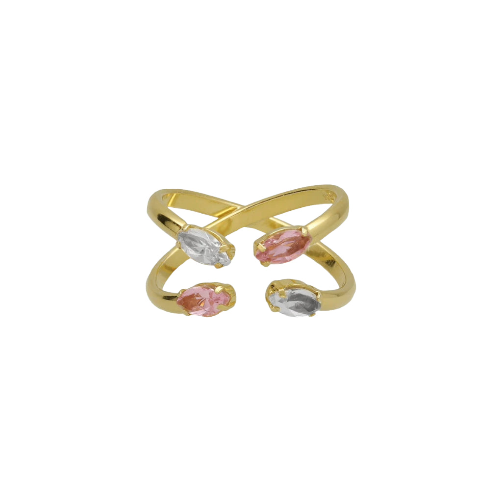 Adjustable crystal cross ring in Paris Gold plated Silver 