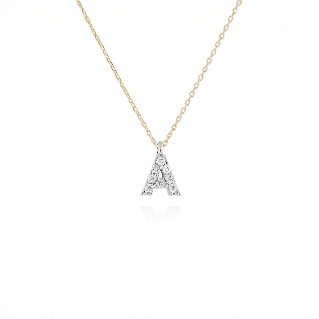 Penjoll lletra A de diamants en or groc i blanc 18kt