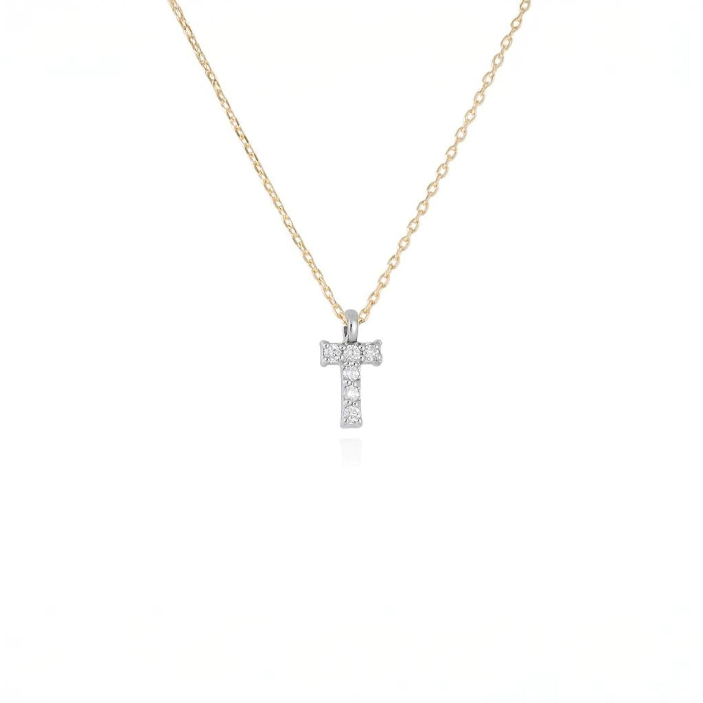 Letter T diamond pendant in 18kt yellow and white gold