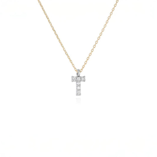 Penjoll lletra T de diamants en or groc i blanc 18kt